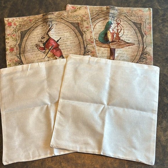 NEW Set of 4 tapestry like vintage look Alice in Wonderland throw pillow covers - Picture 2 of 15